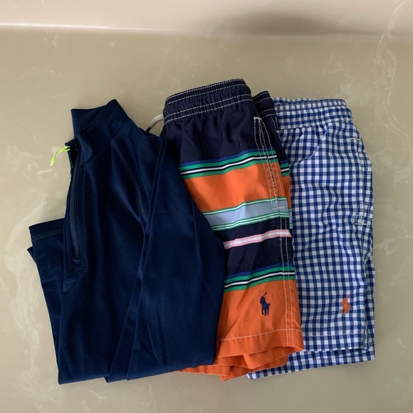LOT of 2 Polo Ralph Lauren Boys Swim Trunk and 1 J.Crew Long Sleeve Rashguard - Picture 1 of 1